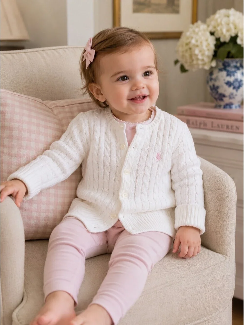 NWT Ralph Lauren Cardigan Sweater Girls 12M Infant White Cable Knit Button Front